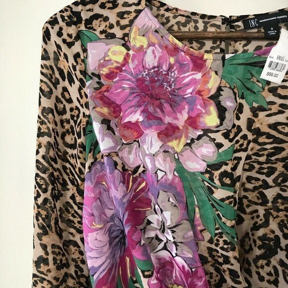 INC Leopard-Print with Floral Details Top Size S - Picture 4 of 10